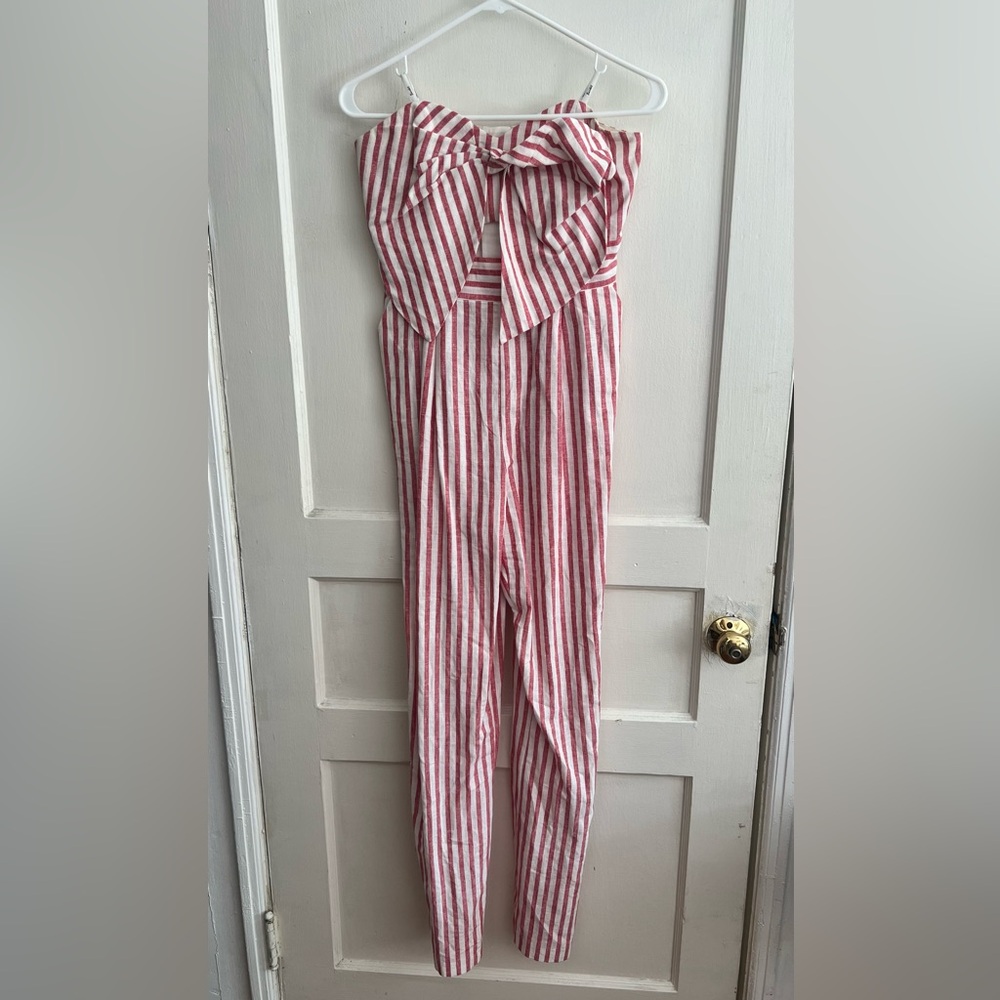 Bardot, red and white striped jumpsuit,  Sz 6/S